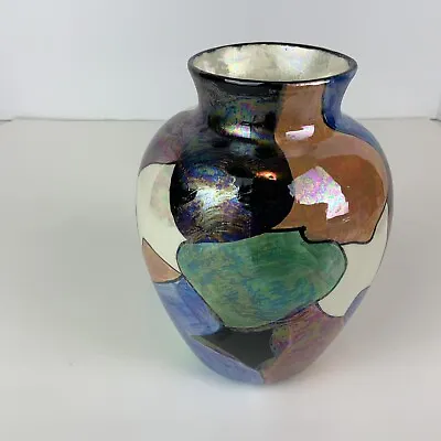 Buy Porcelain Glazed Vase Patchwork Pattern Multi Vibrant Colors - Signed Liz • 33.59£