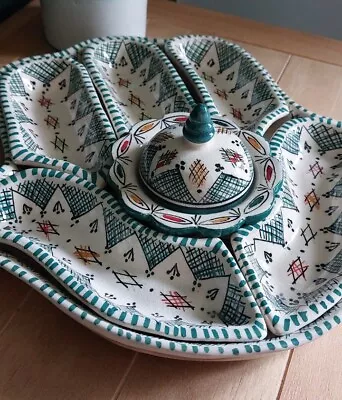Buy Moroccan 7 Pc Hand Of Fatima Ceramic Dipping & Serving Dish Set Hamsa Handmade  • 49.99£