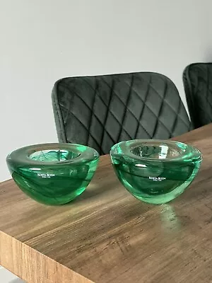 Buy 2 X Vintage Kosta Boda Candle/ Tea Light / Holder Green Swirl Swedish Art Glass • 39.99£