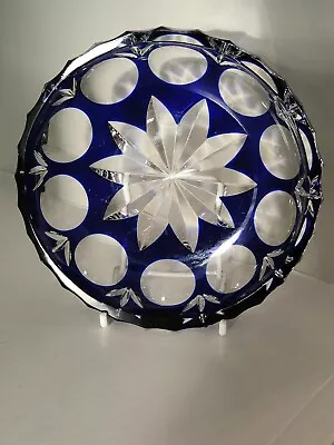 Buy Vintage Cobalt Blue Glass Cut To Clear Bonbon Bowl Dish -Bohemian - 5½  Wide • 39.50£