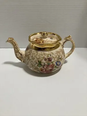 Buy Arthur Wood  Unique Sponge Ware Roses Gold Trim Tea Pot  Vintage • 36.99£
