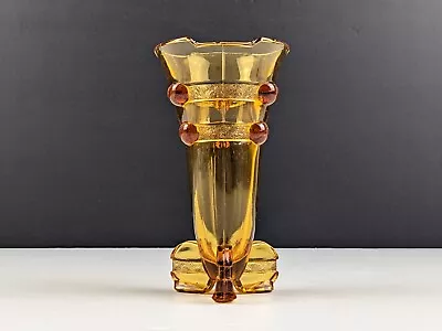 Buy Stolzle / Hermanova Hut Amber Glass Footed Rocket Small Vase, 1930s Art Deco • 20£