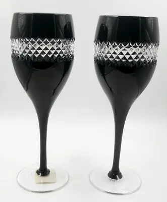 Buy Lovely  Waterford Crystal John Rocha Black Cut Red Wine Glasses Pair 135498 • 145£