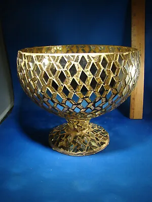 Buy Mosaic Glass Mirror Tile Fruit Bowl 7  1/4  Tall 8  Wide Gold Color @7 • 33.56£