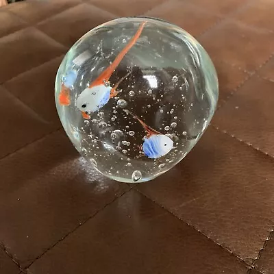Buy Vintage Glass Paperweight With Fish And Bubbles • 10£