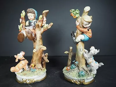 Buy 2 Vintage Capodimonte Figures - Boy & Girl Up Trees Chased By Dogs • 69.99£