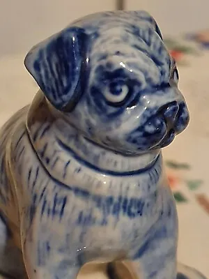 Buy Rare GZHEL Porcelain Pug On Cushion Figurine -Blue And White Russian Made Signed • 35£