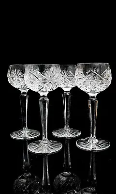 Buy A Set Of  Four Bohemia Cut Crystal Hock Wine Glasses 100 Ml • 80£