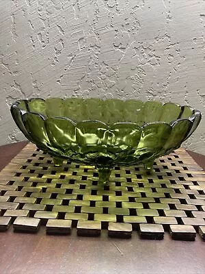 Buy Vintage Green Indiana Glass Oval Center Four-Legged Fruit Bowl (V4255) 12x8 3/4” • 24£