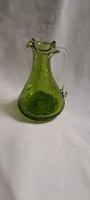 Buy Vintage Small Green Crackle Glass Vase/pitcher With Handle • 9.65£