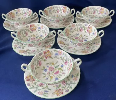 Buy Minton Haddon Hall Green Soup Coupes And Saucers Set Of 6 2nd Quality • 60£