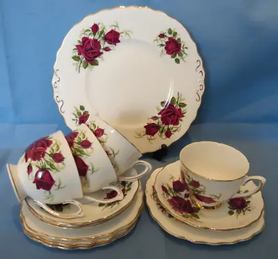 Buy Colcough Red Rose Tea Trio X4 & Cake Plate - Pattern 7981 Set 3 • 16£