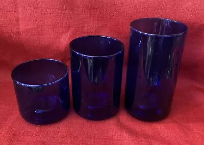 Buy 3 Cobalt Blue Crystal Tumblers Drinking Glasses Can Be Used As Candle Holders • 29.14£