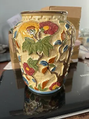 Buy H.J. Wood Art Deco Majolica Hand Painted Indian Tree Pattern Large Vase No. 573 • 10£