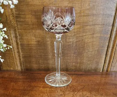 Buy VGC Bohemia/Czech COLOURED CRYSTAL PALE AMETHYST Cut To Clear WINE GLASS - 7.7  • 29.95£