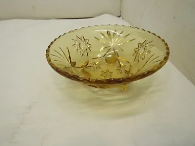 Buy Vintage Amber Depression Glass Footed 6-1/2” Bowl Stars Palm • 10.44£