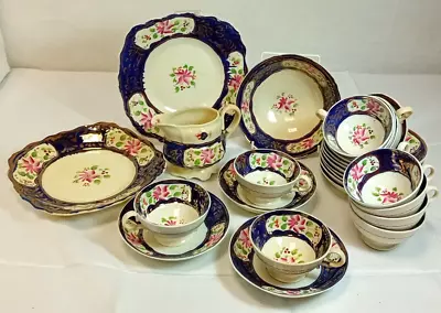 Buy ANTIQUE 'GAUDY WELSH' Style Pottery 26 Piece Tea Set Inc Cups, Saucers, Platters • 31£