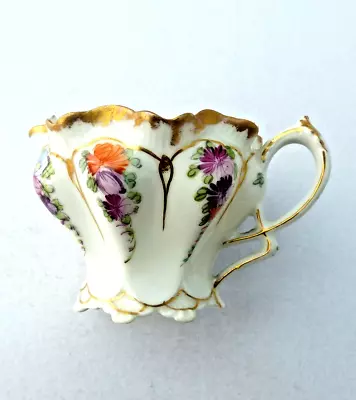 Buy Antique Dresden Fluted  Floral And Gilt Bone China Cup  Hand Painted 19th C • 5.50£