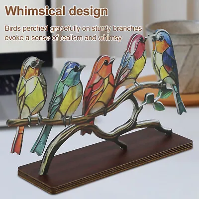 Buy Stained Glass Birds On Branch Desktop Ornaments Metal Vivid Craft Desktop Decors • 12.20£