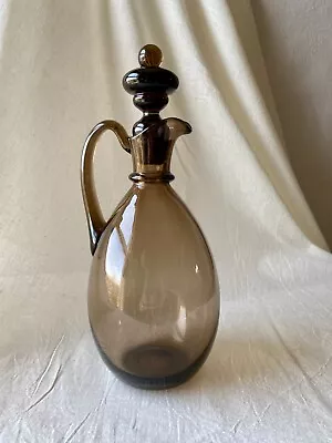 Buy Smoked Glass Decanter Carafe With Ornate Stopper Mid Century Glassware • 38£
