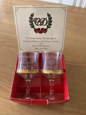 Buy Dema Two Royal Wedding Commemorative Goblets 1981 Diana & Charles Wine Glasses • 1.99£