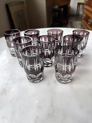 Buy Vintage Art Deco Amethyst Purple Cut Glass Shot Glasses Set Of 9 2.5  High • 56.79£