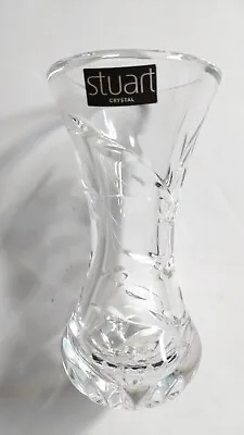 Buy STUART CRYSTAL  - Clear Cut & Etched Fushia Design Bud Glass Vase - Gift Idea • 8.99£