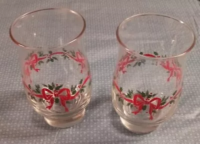 Buy 2 Libbey Holly Berry Ribbon Bow Christmas Goblets Tumblers Glasses Vintage • 9.59£
