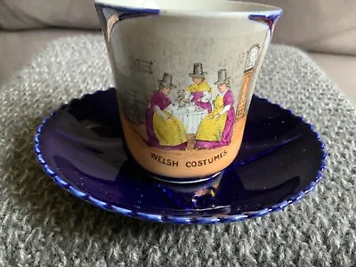 Buy Rare Vintage Blue Lustre Welsh Costumes Cup And Saucer Souvenir Ware China • 5£