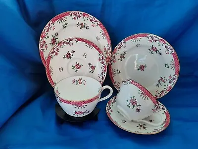 Buy ANTIQUE SPODE COPELAND`S ENGLISH PINK FLORAL ROSES BREAKFAST TRIOS R5956 X 2 • 12£