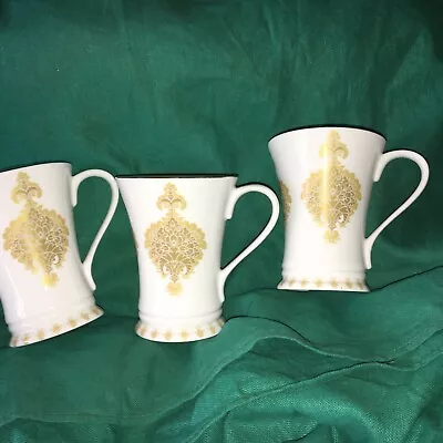 Buy Laura Ashley Fine Bone China Mugs Set Of 3 Gold On White Vintage • 4£