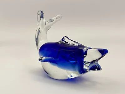 Buy Whale Cobalt Blue & Clear Art Glass Paperweight Ornament Animal Sea • 7.99£