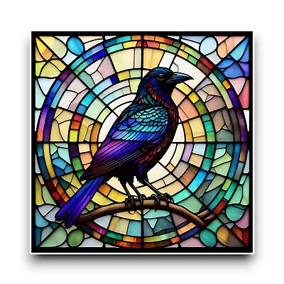 Buy LARGE Black Crow Raven Bird Square Stained Glass Window Vinyl Sticker Decal • 8.95£