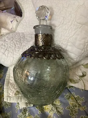 Buy VINTAGE ANTIQUE RARE Crackle GLASS AND SILVER OVERLAY WINE LIQUOR DECANTER • 141.97£