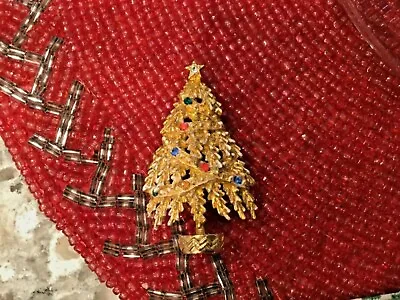 Buy Vtg ART Rhinestone Gold Tone Mid Century Modern MCM Flocked Christmas Tree Pin • 18.21£