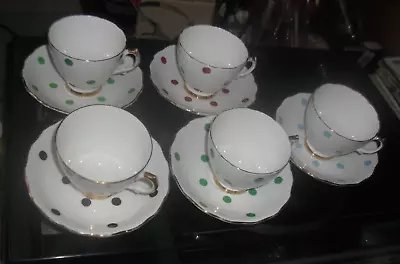 Buy Royal Vale  Polka Dot Bone China  5 Teacups & Saucers Vgc Lovely Set • 15£