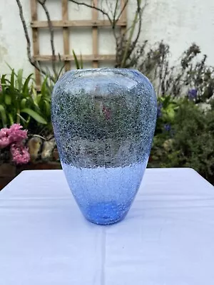 Buy A Stunning Art Glass Blue Crackle Glass Vase - • 40£
