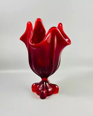 Buy Vintage Viking Glass Red Drape Footed Swung Vase 7.75  • 51.97£