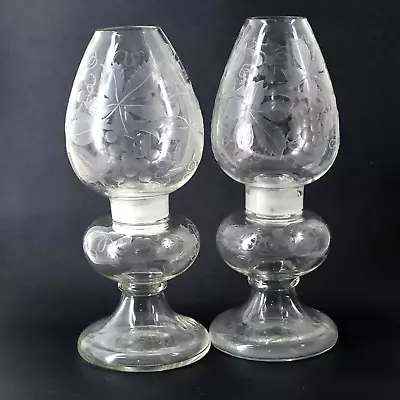 Buy Hurricane Glass Candlestick Holders Engraved Cut Elegant Glass Globes 2 Piece • 285.96£
