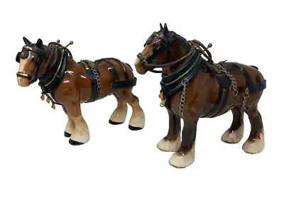 Buy Vintage Pair Of Melba Ware Shire Horses Full Harnesses Ceramic Ornaments • 24.99£