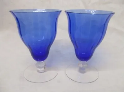 Buy Vintage COBALT BLUE Optic On Clear 4 ⅝” Footed SHERBET 6 Oz Elegant Glassware • 35.99£