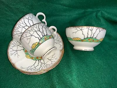 Buy X2 One Pair China CROWN DEVON Fieldings Coffee Cups Saucers Sugar Bowl Perfect • 5.99£