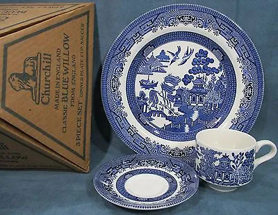 Buy Blue Willow Dinnerware 3-Pcs Place Setting Dinner Plate Cup Saucer England NEW • 24.10£