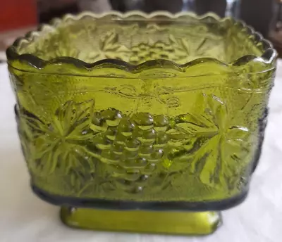 Buy Vintage Large Heavy Green Sugar Bowl ~ Grape & Vine Design With Scalloped Top • 14.99£