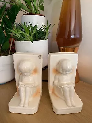 Buy Art Deco 1920s Pair Of Ceramic Pottery Bookends Girls Reading Made In England • 85£
