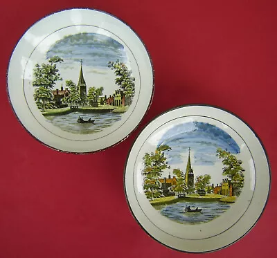 Buy 2 Sewell & Donkin Pearlware Saucers Rural Scenes C1840 • 35£