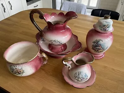 Buy Pitcher And Bowl Pink With 3 Other Items  KLM Staffordshire Ceramic Vintage • 10£