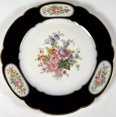 Buy Antique French Sevrés Hand Painted Porcelain Plate, Cobalt Blue & Florals, C1926 • 237.12£