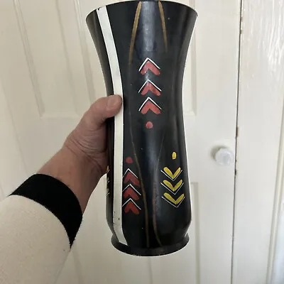 Buy MCM Pottery Vase Burleigh Leigh Black Red Yellow Flash Design 10 Inch Tall • 14£