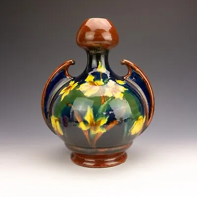Buy Antique Old Moravian Pottery - Large Austrian Flower Decorated Art Nouveau Vase • 59.99£